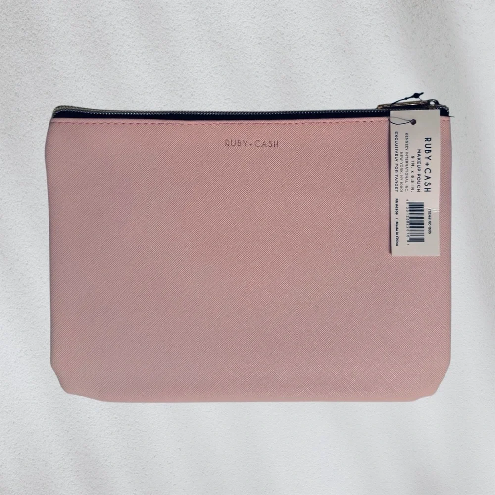 Ruby+Cash Light Pink Sparkle Zip Top Cosmetic Pouch / Makeup Bag